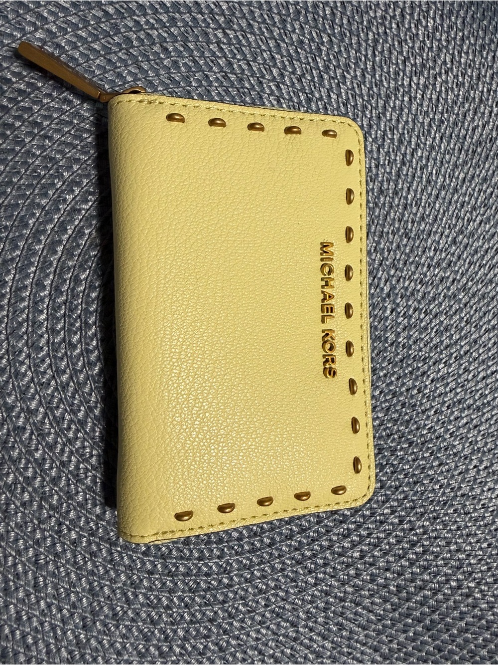 Michael Kors Lemon Yellow Leather Zip Card Holder with Gold Logo